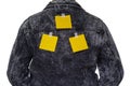 The blank yellow notes on sticky tape of the man back side Royalty Free Stock Photo