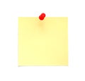 Blank yellow post-it note with red push pin Royalty Free Stock Photo