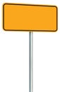 Blank Yellow Road Sign Isolated, Large Perspective Warning Copy Space, Black Frame Roadside Signpost Signboard Pole Post Empty Royalty Free Stock Photo