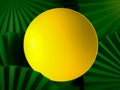 Blank yellow round frame or plate over green fans. Place your text or advertisemnt on copy space. Perfect background or Royalty Free Stock Photo