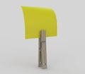 Blank yellow sticky note hanging on clothespin (with clipping path)