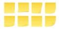 Blank yellow sticky notes with shadow. Office yellow paper sticker with curl corner. Set of blank post it notes. Sticky note Royalty Free Stock Photo