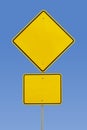 Blank yellow traffic sign with blue sky Royalty Free Stock Photo