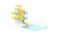 Blank yellow waterslide with swimming pool mockup, isolated