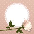 Blank for your design. rose on a background of polka dots, and a frame with pearls. Realistic style. Vector illustration.