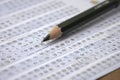 Blanked answer sheet with pencil close-up. AI Generative Royalty Free Stock Photo