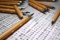 Blanked answer sheet with pencil close-up. AI Generative Royalty Free Stock Photo