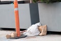 Blanket and feet of a homeless man sleeping Royalty Free Stock Photo