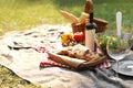 Blanket with food prepared for summer picnic