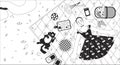 Blanket picnic girl cat black and white lofi wallpaper