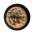 Blanquette De Veau On A Black Abstraction Round Plate, French Dish. Generative AI