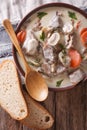 Blanquette of veal in a creamy sauce in a bowl. vertical top vie Royalty Free Stock Photo