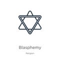 Blasphemy icon. Thin linear blasphemy outline icon isolated on white background from religion collection. Line vector blasphemy