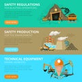 Coal mining 3 flat interactive banners Royalty Free Stock Photo