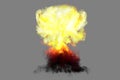 Blast 3D illustration of huge very high detailed mushroom cloud explosion with fire and smoke looks like from nuclear bomb or any