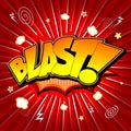 Blast illustration - yellow and orange text, red background