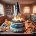 Blast off for the birthday to outer space, with a space rocket cake