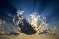 Blast sky and the explosion cloud sky make the sun rays through the clouds Royalty Free Stock Photo