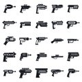 Blaster gun icons set, simple style