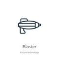 Blaster icon. Thin linear blaster outline icon isolated on white background from future technology collection. Line vector blaster