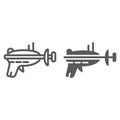 Blaster line and glyph icon, space and weapon, laser blaster sign, vector graphics, a linear pattern