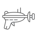 Blaster thin line icon, space and weapon, laser blaster sign, vector graphics, a linear pattern on a white background.