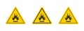 Blasting area caution warning sign. Warning sign explosives liquids or materials. Explosives substances icons set. Vector icons Royalty Free Stock Photo
