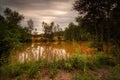 Blatno, Czechia - July 31, 2022: autoportrait by old wooden caravan