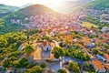 Blato on Korcula island historic town in green landscape aerial sun haze view Royalty Free Stock Photo