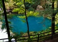 The blue waters of Blautopf lake in Blaubeuren in Germany in Autumn