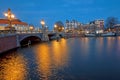 The Blauwbrug at the Amstel in Amsterdam the Netherlands at sunset