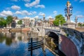 Blauwbrug and Amstel river in Amsterdam city, Netherlands