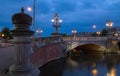 Blauwbrug Blue Bridge over Amstel river in Amsterdam at spring evening, Holland. Royalty Free Stock Photo