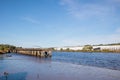 Blaydon England: Sept 2022: View of derwenthaugh staithes view on the River Tyne at low tide sunny day Royalty Free Stock Photo