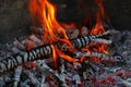 Blaze of bonfire wood fire flame spires in fireplace Royalty Free Stock Photo