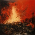 Blaze A Dramatic Painting Of A Desert Fire In The Style Of Liam Wong