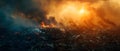 Blaze Engulfs Wasteland: A Harsh Reminder of Pollution. Concept Industrial Waste, Environmental Destruction, Devastating Fire, Royalty Free Stock Photo
