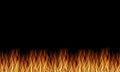 Blaze fire flame texture background isolated on black background.