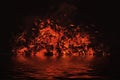 Blaze fire flame texture on isolated background with water reflection Royalty Free Stock Photo