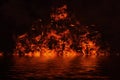 Blaze fire flame texture on isolated background with water reflection Royalty Free Stock Photo