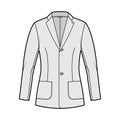 Blazer fitted jacket suit technical fashion illustration with single breasted, long sleeve, notched lapel, patch pockets Royalty Free Stock Photo