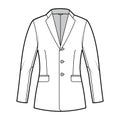 Blazer fitted jacket suit technical fashion illustration with single breasted, notched lapel collar, flap pocket, fitted