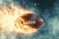 Blazing American football ball fire shot. Generate Ai Royalty Free Stock Photo