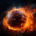 Blazing basketball speeds towards the basket in a fiery spectacle Royalty Free Stock Photo