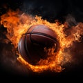 Blazing basketball speeds towards the basket in a fiery spectacle