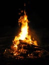 Blazing bonfire with big flames on the beach in the night Royalty Free Stock Photo