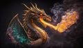 Blazing Dragon, A Fiery and Ferocious Beast Breathing Smoke and Fire, Generative AI