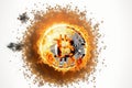 Bitcoin explosion in a fireball