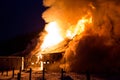 Blazing fire destroyed barn Royalty Free Stock Photo