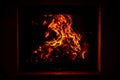 Blazing fire, fireplace, fire in the fireplace with closed glassdoor